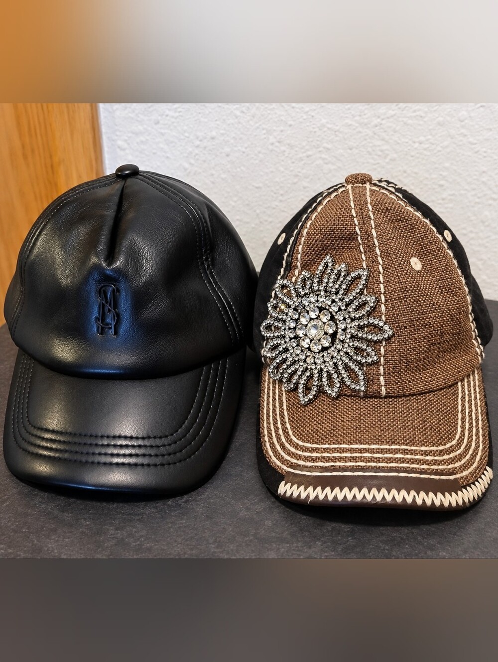 Steve Madden & Olive & Pique Women’s Hat Bundle – Faux Leather Rhinestone Caps